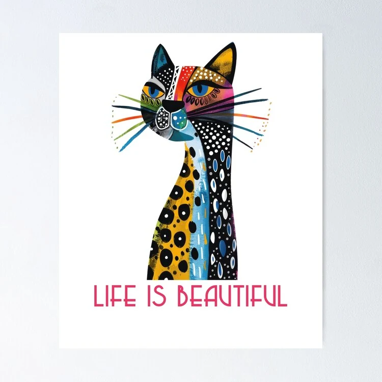 Life is Beautiful · Katze auf Rosa · Poster
